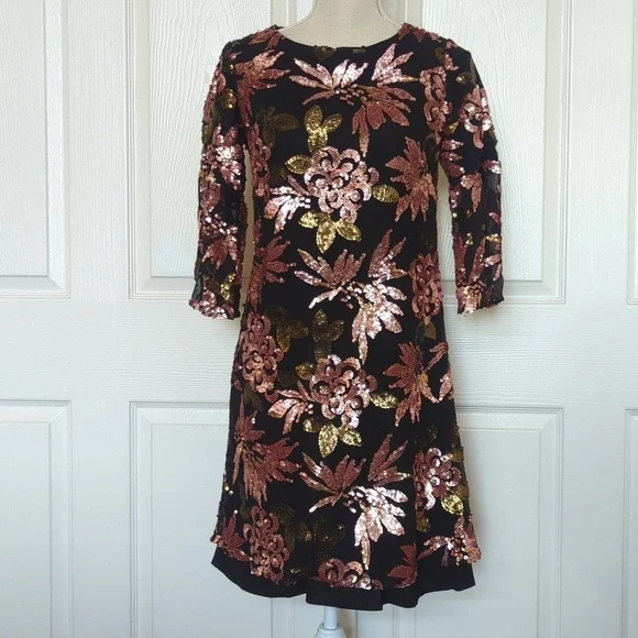 Closet Betty Floral Sequin Black Dress By Crash - Picture 6 of 11